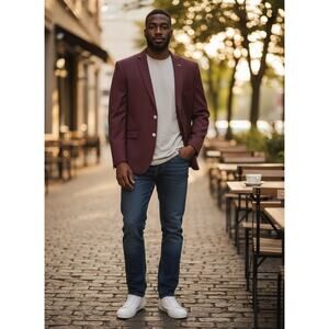 Linea Uomo Men’s 50R Plum Sport Coat - Vibrant Paisley Lining - Stretch Fabric
